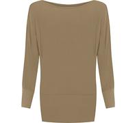 WearAll Womens Plus Size Plain Batwing Long Sleeve Ladies Off Shoulder Top - Mocha - 20-22