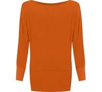 WearAll Womens Plus Size Plain Batwing Long Sleeve Ladies Off Shoulder Top - Rust - 20-22