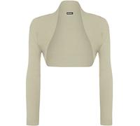 WearAll Womens Plus Size Plain Long Sleeve Cropped Ladies Shrug Bolero Cardigan Top Stone 16-18