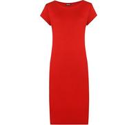 WearAll Womens Plus Size Plain Short Sleeve Stretch Ladies Jersey Midi Dress - Red - 16/18