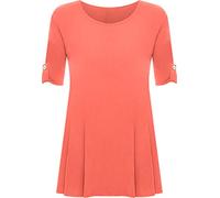 WearAll Womens Plus Size Plain Turn Up Button Short Sleeve Ladies Stretch Top - Coral - 20-22