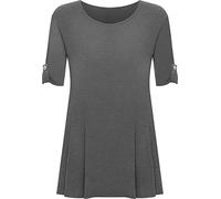WearAll Womens Plus Size Plain Turn Up Button Short Sleeve Ladies Stretch Top - Dark Grey - 20-22