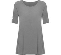 WearAll Womens Plus Size Plain Turn Up Button Short Sleeve Ladies Stretch Top - Light Grey - 20-22