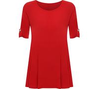 WearAll Womens Plus Size Plain Turn Up Button Short Sleeve Ladies Stretch Top - Red - 20-22
