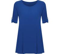 WearAll Womens Plus Size Plain Turn Up Button Short Sleeve Ladies Stretch Top - Royal Blue - 16-18