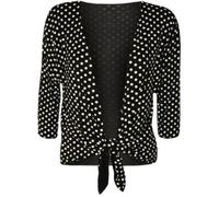WearAll Womens Plus Size Polka Dot Spot Tie Up Ladies Print Shrug Top Cardigan - Black - 26-28