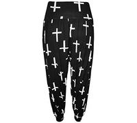 WearAll Womens Plus Size Printed Pattern Ladies Long Harem Pants Trousers - Black Cross - 12/14