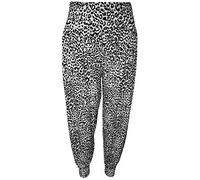 WearAll Womens Plus Size Printed Pattern Ladies Long Harem Pants Trousers - Black White Animal - 16/18