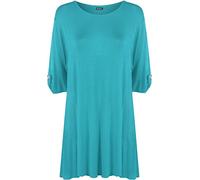 WearAll Womens Plus Size Scoop Neck Short Sleeve Flared Ladies Long Plain Top Blue - 18