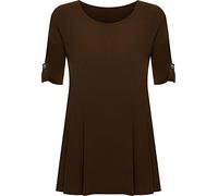 WearAll Womens Plus Size Scoop Neck Short Sleeve Flared Ladies Long Plain Top - Dark Brown - 14