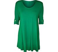 WearAll Womens Plus Size Scoop Neck Short Sleeve Flared Ladies Long Plain Top - Jade - 18