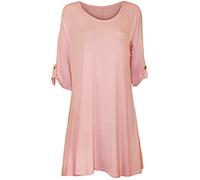WearAll Womens Plus Size Scoop Neck Short Sleeve Flared Ladies Long Plain Top - Pink - 20