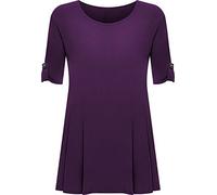 WearAll Womens Plus Size Scoop Neck Short Sleeve Flared Ladies Long Plain Top - Purple - 18