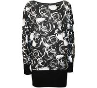 WearAll Womens Plus Size Skull Rose Black Long Batwing Sleeve Ladies Tunic Top - 14-28