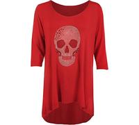 WearAll Womens Plus Size Skull Tail Back Dip Hem Ladies Long Scoop Neck Sleeve Top - Red Silver - 26/28