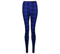 WearAll Womens Plus Size Tartan Check Print Ladies Long Stretch Leggings Pants - Blue - 16-18