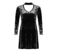 WearAll Women's Plus Velour Velvet Long Sleeve Choker V-Neck Ladies Flared Swing Dress - Black - 22-24