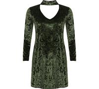 WearAll Women's Plus Velour Velvet Long Sleeve Choker V-Neck Ladies Flared Swing Dress - Green - 26-28