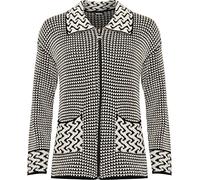 WearAll Women's Plus Womens Long Sleeve Knitted Cardigan Ladies Zip Pocket Leopard Collar Jumper Jacket - Black White - 24-26