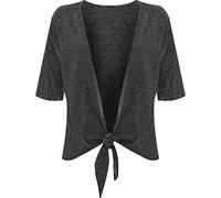 WearAll Women's Plus Womens Lurex Glitter Print Short Sleeve Stretch Tie Up Ladies Party Top - Black Silver - 16