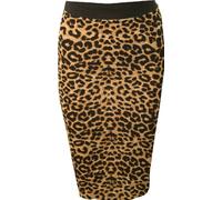 WearAll Womens Print Elastic Waist Pencil Bodycon Stretch Ladies Midi Skirt - Brown Leopard - 8-10