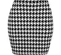 WearAll Womens Print Ladies Stretch Bodycon Elasticated Jersey Short Mini Skirt - Houndstooth - 8-10