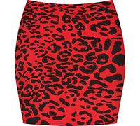 WearAll Womens Print Ladies Stretch Bodycon Elasticated Jersey Short Mini Skirt - Red Leopard - 12-14