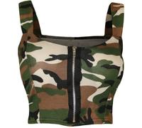 WearAll Womens Print Zip Bandeau Boobtube Ladies Padded Strap Crop Bralet Top - Army - 12-14