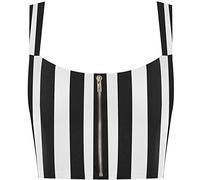 WearAll Womens Print Zip Bandeau Boobtube Ladies Padded Strap Crop Bralet Top - Black White Stripe - 8-10