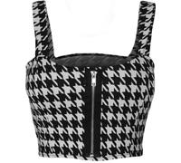 WearAll Womens Print Zip Bandeau Boobtube Ladies Padded Strap Crop Bralet Top - Dog Tooth - 12-14