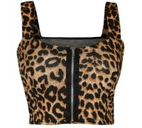 WearAll Womens Print Zip Bandeau Boobtube Ladies Padded Strap Crop Bralet Top - Leopard - 12-14