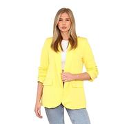 WearAll Women's Ruched Sleeve Blazer Casual Long Sleeve Suit Jacket for Work Office Solid Color Collar Italian Ladies Blazer Coats Yellow XL