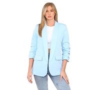 WearAll Women's Ruched Sleeve Blazer Casual Long Sleeve Suit Jacket for Work Office Solid Color Collar Italian Ladies Blazer Coats Sky Blue L