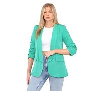 WearAll Women's Ruched Sleeve Blazer Casual Long Sleeve Suit Jacket for Work Office Solid Color Collar Italian Ladies Blazer Coats Jade Green L