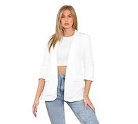 WearAll Women's Ruched Sleeve Blazer Casual Long Sleeve Suit Jacket for Work Office Solid Color Collar Italian Ladies Blazer Coats Cream L