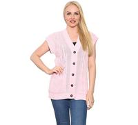 WearAll Womens Sleeveless Cable Knitted Grandad Cardigan Ladies 5 Button Casual Winter Sweater Waistcoat Top Plus Baby Pink12-14