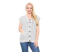WearAll Womens Sleeveless Cable Knitted Grandad Cardigan Ladies 5 Button Casual Winter Sweater Waistcoat Top Plus Silver 8-10