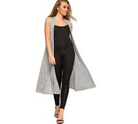 WearAll Women's Sleeveless Maxi Long Length Boyfriend Cardigan Collar Long Floaty Duster Jacket Coat Blazer Waistcoat - Grey - 20-22