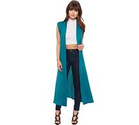 WearAll Women's Sleeveless Maxi Long Length Boyfriend Cardigan Collar Long Floaty Duster Jacket Coat Blazer Waistcoat - Teal - 16-18
