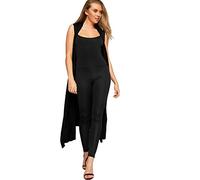 WearAll Women's Sleeveless Maxi Long Length Boyfriend Cardigan Collar Long Floaty Duster Jacket Coat Blazer Waistcoat - Black - 24-26