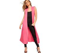 WearAll Women's Sleeveless Maxi Long Length Boyfriend Cardigan Collar Long Floaty Duster Jacket Coat Blazer Waistcoat - Cerise - 16-18