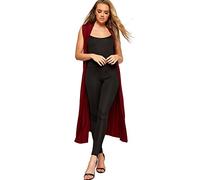 WearAll Women's Sleeveless Maxi Long Length Boyfriend Cardigan Collar Long Floaty Duster Jacket Coat Blazer Waistcoat - Wine - 24-26
