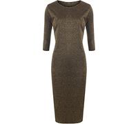 WearAll Women's Sparkle Lined Lurex 3/4 Sleeve Ladies Party Midi Dress - Gold - 14