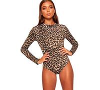 WearAll Womens Turtle Neck Bodysuit Ladies Long Sleeve Stretch Leotard Top (8-10, Brown Leopard)