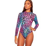 WearAll Womens Turtle Neck Bodysuit Ladies Long Sleeve Stretch Leotard Top (8-10, Multi Colour Leopard)