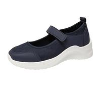Wearhouses Clearance Platform Trainers for Women Slip on Wide Fit Wedge Trainers Lightweight Arch Support Hook Loop Athletic Shoes Non-Slip Running Sneakers Low Top Casual Shoes Breathable Mesh Black