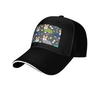 Wearing Clothes Corgi Dogs Print Adjustable Size Sandwich Baseball Cap Breathable Unisex Casual Hat Daily Use Sport Black