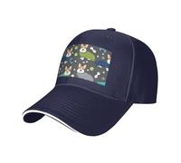 Wearing Clothes Corgi Dogs Print Adjustable Size Sandwich Baseball Cap Breathable Unisex Casual Hat Daily Use Sport Navy Blue