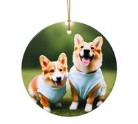 Wearing Clothes Corgi Dogs Print Ceramic Round Pendant For Travel Ornaments For Home Decor Christmas Ornament
