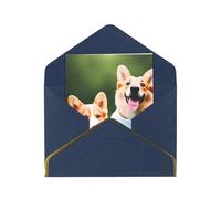 Wearing Clothes Corgi Dogs Print Greeting Card Paper, Half Fold To Cards For Birthday, Wedding, Party.